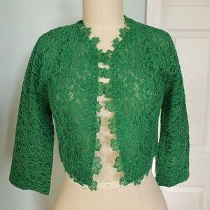 Vintage 1950's Green Lace Cropped Jacket, S/M
